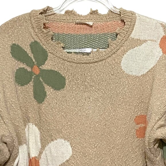 Storia Distressed Boho Sweater S Bloomcore Hippie Grunge Retro Flowers Beachy - Picture 2 of 7